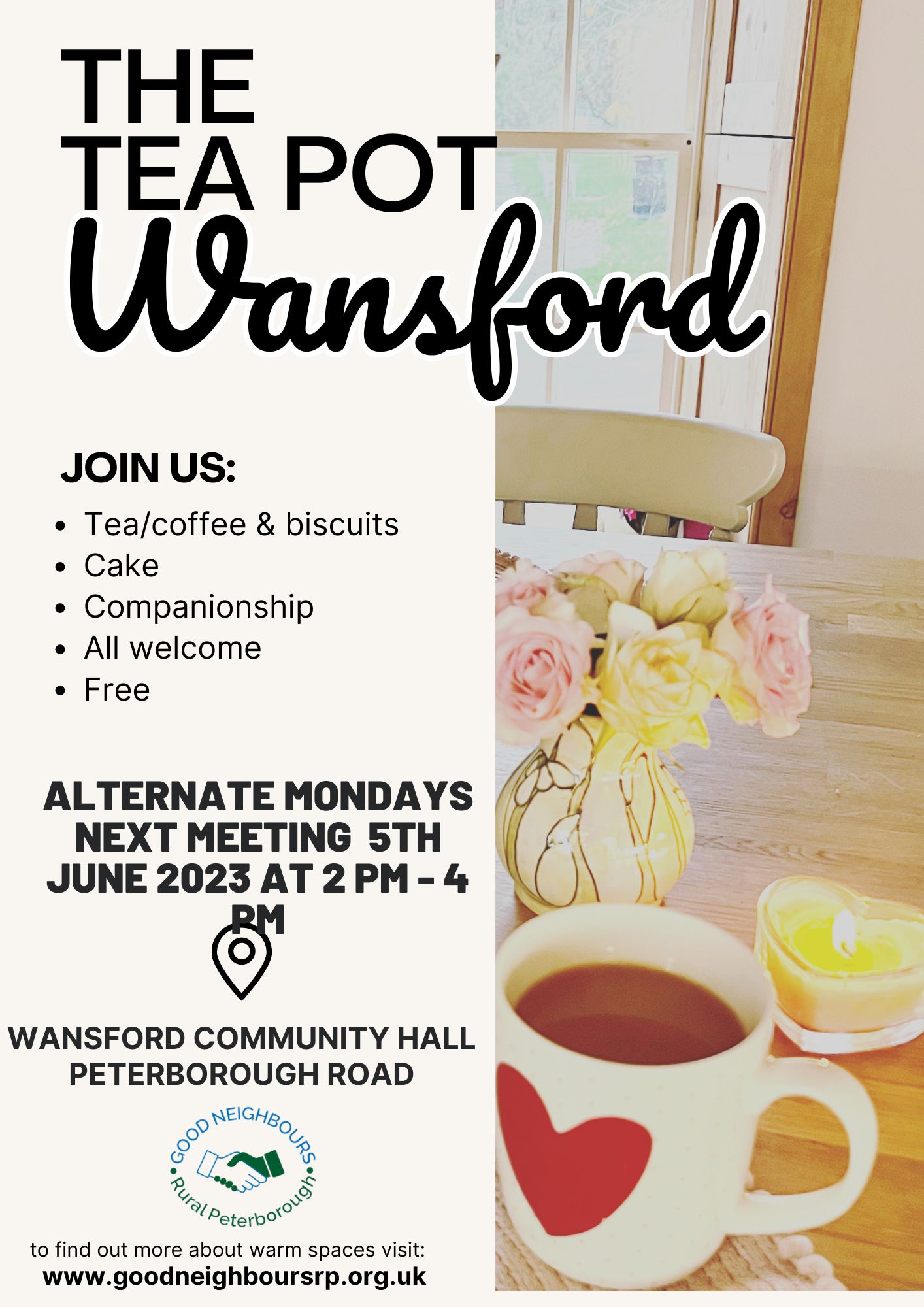 Next session of the Teapot on Monday, 5 June 2023 at 2 p.m. in the Community Hall!